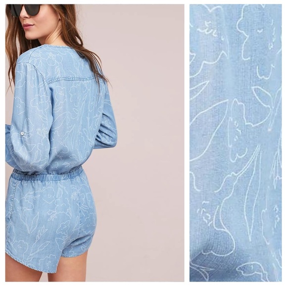 Anthropologie Cloth & Stone Chambray Romper - Picture 3 of 4